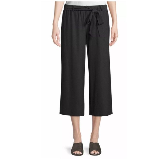 Eileen Fisher Pants - Eileen Fisher Washable Crepe Pants Women Medium Pull On Wide Leg Crop Black Belt